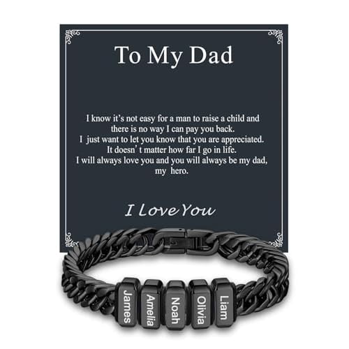 Custom4U Personalized Cuban Link Bracelet for Men, Stainless Steel/18K Gold Plated/Black 1-8 Names Engraved Customized Name Chain Bracelet for Men Jewelry Gifts for Man Dad Husband Father 03