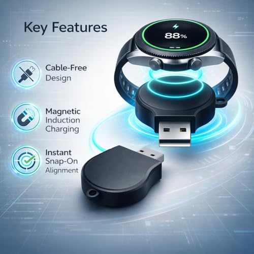Image of Mizi Portable Samsung Galaxy Watch 7 /6 /5 /4 /3 Charger USB Travel Cordless Wireless Charger Keychain for Samsung Galaxy 4 Classic Watch 3 Active Active 2 Gear S3 - Black
