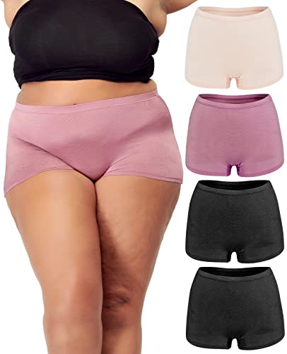 B2BODY Plus Size Breathable Womens Underwear 4 Pack Boyshort Boxer Brief Panties2