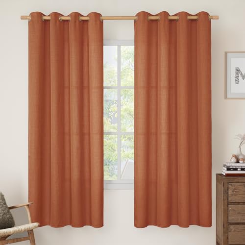Image of LAMIT Terracotta 72 Inch Linen Curtains for Living Room 2 Panels, Grommet Light Filtering Sheer Window Curtains Privacy Protected Rustic Farmhouse Curtains for Bedroom /Sliding Door, 52 x 72 Inch