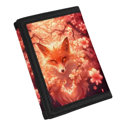 Kids Stylish Prints Trifold Wallet Teens Boys Girls Coin Case Lightweight Card Holder Moneybag Organizer,Sakura Tree and Fox3