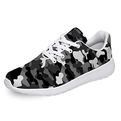 Dark Camo Shoes for Women Men Tennis Running Gym Athletic Shoes Grey White Black Camouflage Camo Sneakers Gifts for Mom Dad,US Size 9 Women/7.5 Men