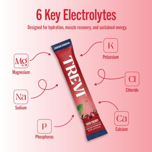 Image of TREVI Electrolytes Powder Packets, Sugar Free Hydration Sour Cherry 20 Pack | Essential Daily Drink Mix, 0 Sugar, Magnesium, Potassium, Vitamin C, Calcium, B6 & B12 Vitamins