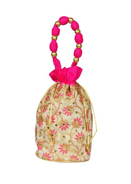 SuneshCreation Jute Floral Ethnic Rajasthani Multicolor Embroidered Potli Bag Handbag, Wristlets, Clutch for Women, Girls with Handmade Materail (B0BRPZK444) Amazon Price History, Amazon Price Tracker