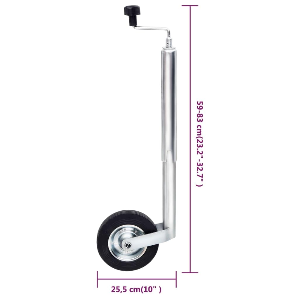 Verstellbares Stützrad 48 mm Vollgummi aus verzinktem Stahl für Anhänger, Höhe 59-83 cm, inklusive Montageanleitung