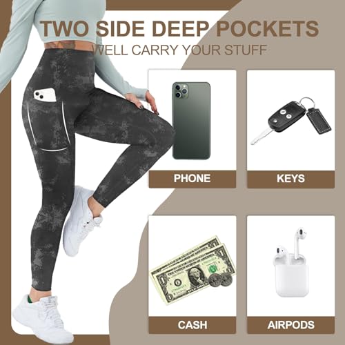 Image of CAMPSNAIL Fleece Lined Leggings Women - Thick Winter Thermal Warm Pants Pkt Tie Dye Black Large