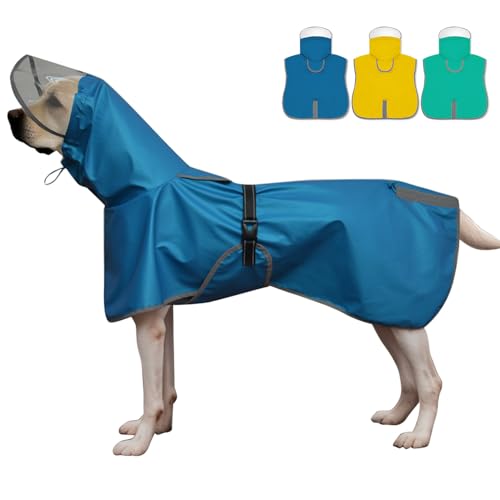 AttRex 犬 レインコート 小型犬 中型犬 大型犬 着せやすい ポンチョ カッパ 帽子付き 雨具 完全防水 防風 反射素材 梅雨対策 散歩 ペット用品 (3XL,ブルー)