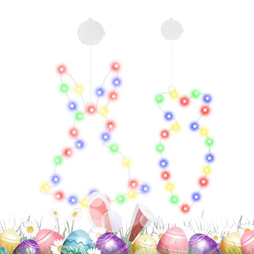 Luces de ventana de Pascua para interiores, lámpara de zanahoria de conejo con ventosa, funciona con pilas, decoración de luz LED de primavera con temporizador para pared de dormitorio