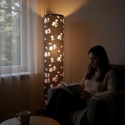 Image of Cotton Fabric Floor Lamp for Bedroom's Desk Lamp for LivingRoom, Bed Room, Office | Night Stand Dimmable Room Floor Lamp for Reading Corner Lamp (Black Printed)
