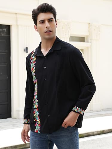 Mexican Shirts for Men Guayabera Cinco De Mayo Fiesta Traditional Embroidered Collared Button Up Long Sleeve4