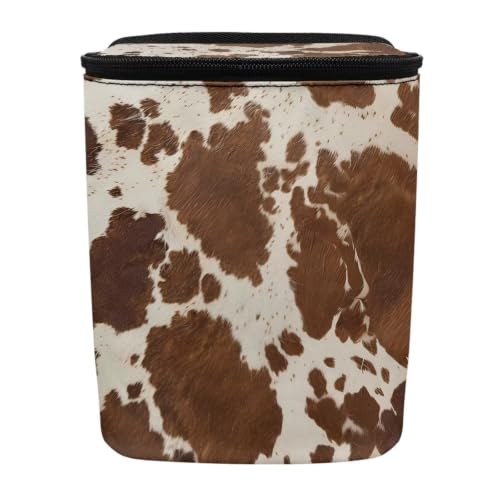 Image of Brown Cow Print Car Garbage Can with Adjustable Straps Car Hanging Trash Can with Lid Multipurpose Portable Trash Bag for Cars SUVs, Trucks