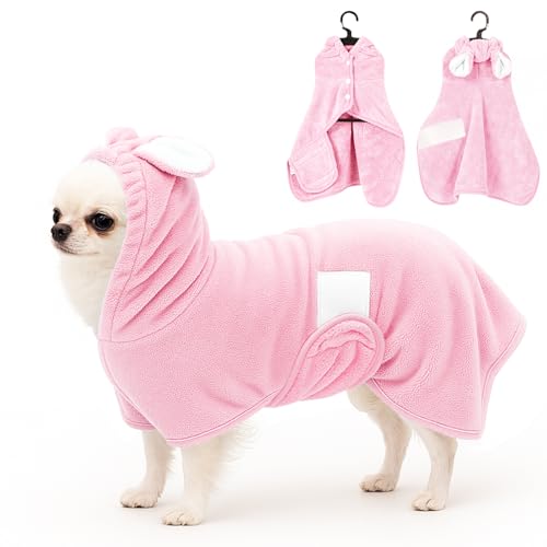 Fnaobai Haustier-Bademantel, Handtuch für Hunde und Katzen, super saugfähig, niedliches Hunde-Badetuch, Kapuzenmantel, Verstellbarer Kragen und Bauchgurt, für XS bis XL