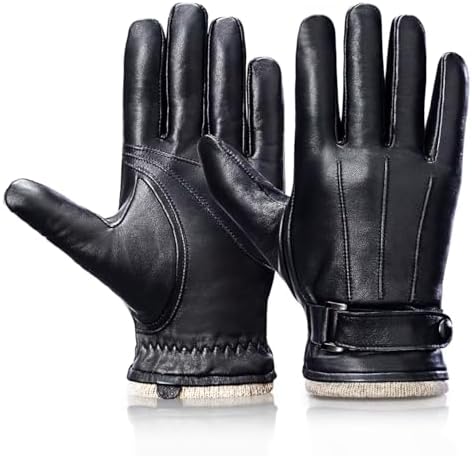 Grdnpro Herren Winter Warme Outdoor Lässige Lederhandschuhe Rutschfeste | Touchscreen Texting Geeignet Wollfutter Weiche Winddicht Handschuhe aus Echtleder