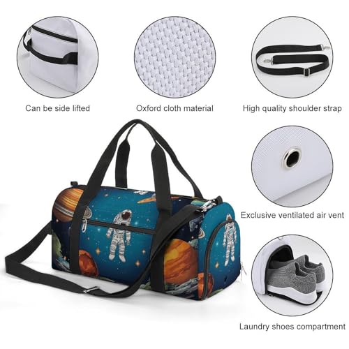 Mens Womens Gym Bag, Outer Space Rocket Astronaut Print Duffle Bags,travel Gym Duffle Bag,garment Duffle Bag,gym Bag with Shoe Compartment3