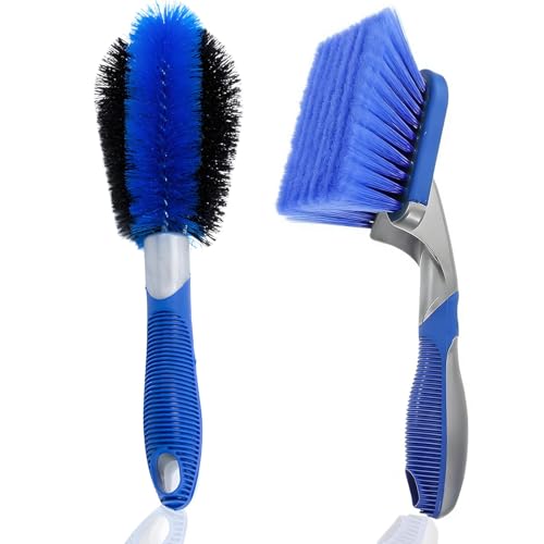 pozuauoa 2Pcs Alloy Wheel Brush Set Tyre Cleaning High Performance Car Wheel Care Tool Car Wheel Brush with Ergonomic Grip Handle Suitable for Home Car Trucks