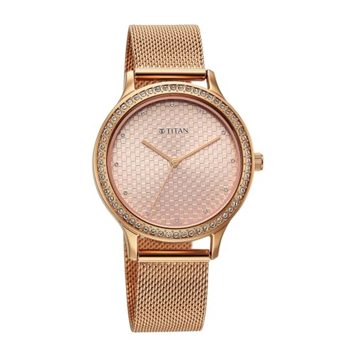 Image of Titan Purple Superheads Quartz Analog Rose Gold Dial Rose Gold Stainless Steel Strap Watch for Women