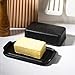 Porcelain Covered Butter Dish with Lid for Countertop Butter Holder Container for One Stick of Butter. Textured Tray Butter Keeper for Non Slip Storage-BLACK SMALL