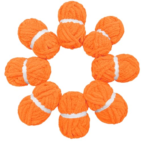 HouseABC Chunky Yarn for Hand Knitting Soft Jumbo Bulky Fluffy Chenille Yarn for Crocheting Blanket Scarf DIY 8 Pack (Orange 28yds 8 Ounces Each)