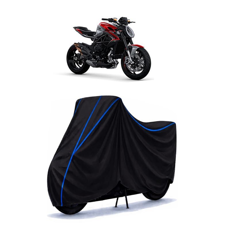 Image of MV Agusta Brutale 800 RR Bike Cover Water Resistant Universal Motorcycle Rain | Heavy Duty UV Protection, Dust, Scratch Indoor Outdoor All Weather with Black Blue Piping Elastic