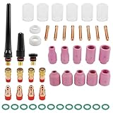 49 Teiliges Wig Schweißbrenner Zubehör für WIG-Schweißgerät WP-9/26/17/18/26, Tig Schweißzubehör Set, WIG Zubehör mit Gaslinse Glass Cup Kit Aluminiumoxid-Düse Spannhülsen Keramikdüsen