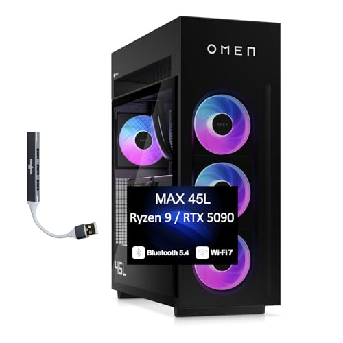 HP OMEN MAX 45L �Q�[�~���O�f�X�N�g�b�v PC (AMD Ryzen 9 9900X3D�AGeForce RTX 5090 32GB GDDR7�A128GB DDR5�A8TB PCIe SSD�ARGB�t�@���A360mm AIO�A1200W P