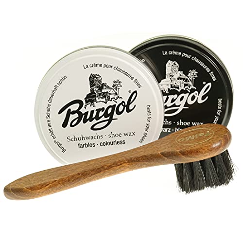TelMo Doppelpack Burgol 2x100ml Schuhwachs Cremebürste [Schwarz - Farblos]