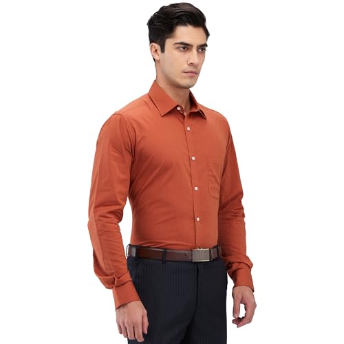 Image of Raymond Men Slim Fit Solid Pattern Pure Cotton Semi Cutaway Collar Full Sleeve Formal Shirt