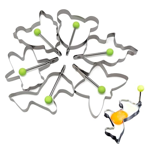 Anillos de huevo – Molde de acero inoxidable de 5 pulgadas con forma de animal para huevos | 6 tipos de utensilios de cocina antiadherentes | Herramienta de freír desayuno para magdalenas
