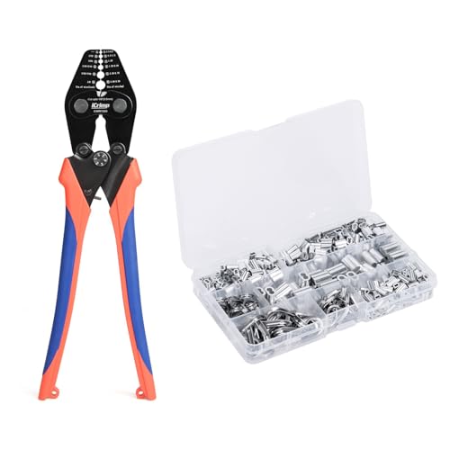 iCrimp CWR1328 Wire Rope Crimping Tool Set with Cutter, 375pcs Aluminum Sleeves for 0.3-3.5mm Wire Rope Oval Sleeves and Wire End Ferrules iCrimp CWR1328 Wire Rope Crimping Tool Set with Cutter, 375pcs Aluminum Sleeves for 0.3-3.5mm Wire Rope Oval Sleeves and Wire End Ferrules