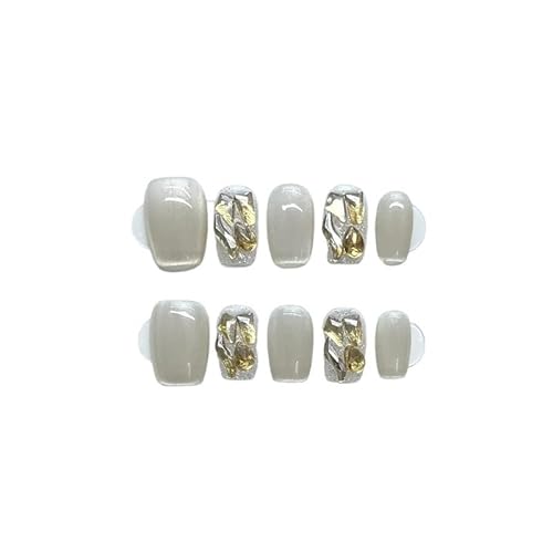 10枚入り グリッター ハンドメイド プレスオンネイル フルカバー ラインストーンデザイン ショート キャットアイ つけ爪 人工ネイルアート ウェアラブルネイルステッカー(L,1)