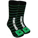 Minecraft Slipper Socks Boys Teens, Creeper Fleece Lined Fluffy Socks Non Slip Pads, Warm Cosy Loungewear, Gaming Gifts for Him (Green/Black)