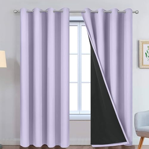 Image of Yakamok Lilac 100% Blackout Curtains 90 Inches Long for Bedroom 52 inch Wide | Blackout Curtain Panels for Bedroom, 2 Thick Layers Grommet Top Thermal Insulated Drapes with Black Liner for Living Room