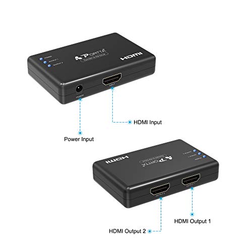 image for HDMI Splitter 1 in 2 Out 4K, PORTTA HDMI Amplifier Splitter 1x2 Dual D