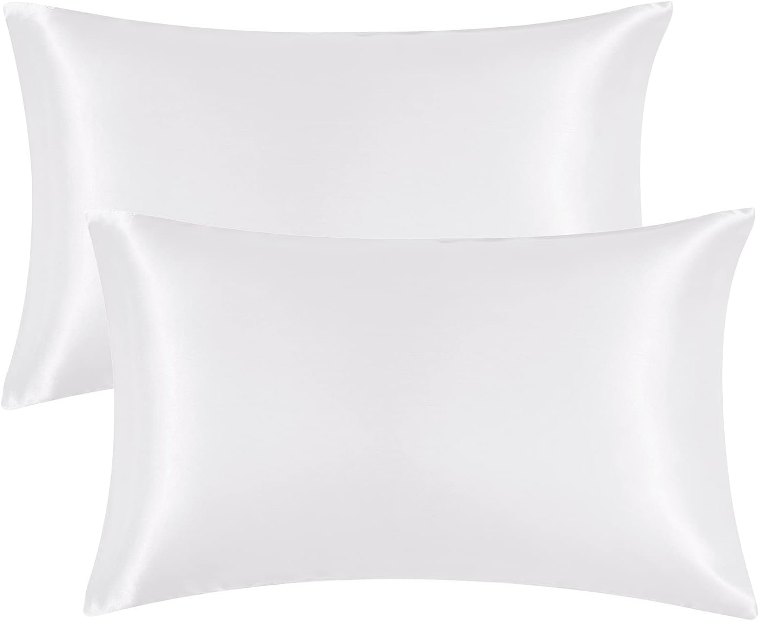 EHEYCIGA Silk Satin Pillow Cases 2 Pack White, Silky Pillowcases for hair and skin with Envelope Closure, Standard Size, 50x75 cm