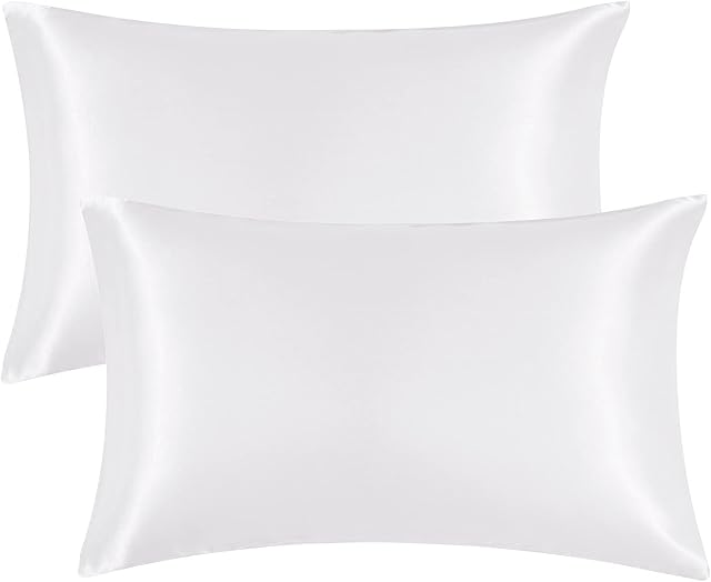 EHEYCIGA Satin Pillow Cases 2 Pack White, Silky Pillowcases for hair and skin with Envelope Closure, Standard Size, 50x75 cm