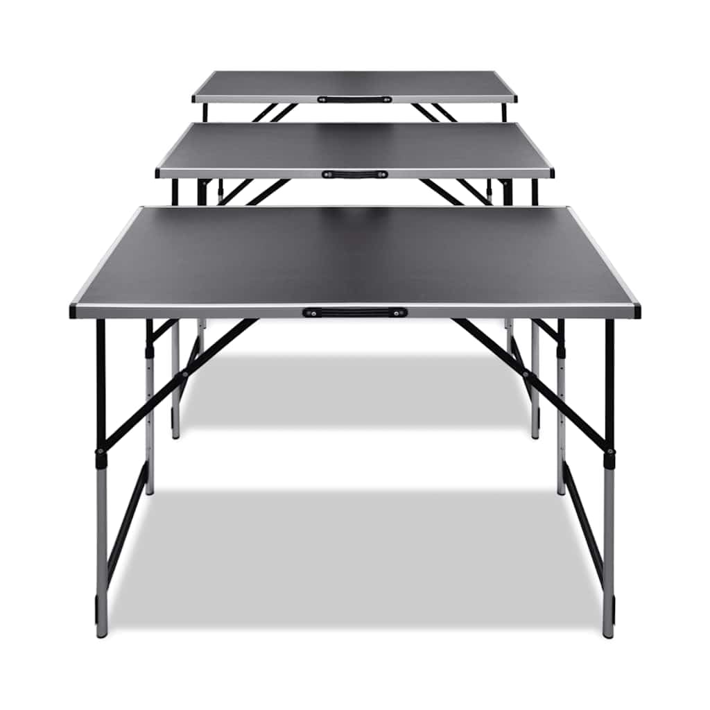 Set di 3 tavolini pieghevoli, regolabili in altezza, colore nero