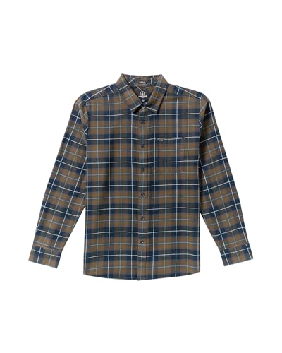 Image of Volcom Men's Caden Plaid Long Sleeve Flannel Shirt - Button-Front, Soft Brushed Cotton