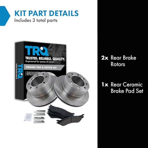 Image of TRQ Rear Brake Pad & Rotor Kit Ceramic Compatible with 2006-2008 Dodge Ram 1500 2003-2008 Ram 2500, 3500