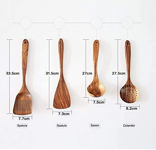 DecorDen Wooden Natural Cooking Spoon, Ladles & Turning Spatulas Handmade Wooden Non-Stick Serving and Cooking Spoon Kitchen Tools Utensil, Set of 6 (Neem Wood, Set of 4)