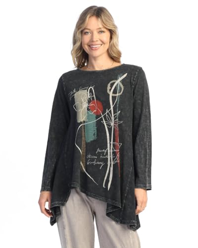 Jess & Jane Women's Mineral Washed Asymmetric Hem Cotton Slub Top - M119