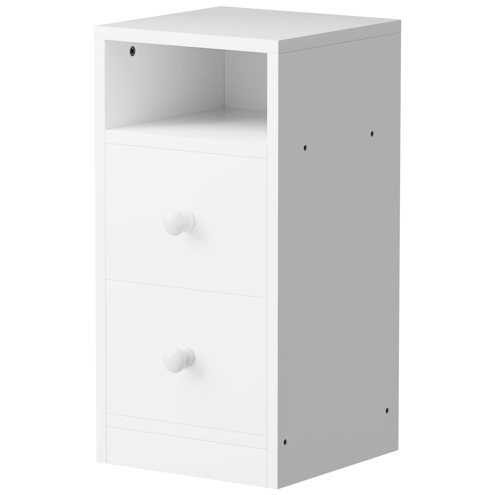Bonnlo Nachttisch Weiß 2er Set, Kommode mit 2 Schubladen, Konsolentisch Schmal mit offenem Fach, Nachtschrank Boxspringbett aus MDF mit Stauraum für Schlafzimmer, Modern, 25x30x60cm