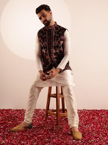 Image of SOJANYA (Since 1958 Men's Velvet Nehru Jacket With Paisley Print