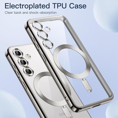 Image of VONZEE Clear Logo Electroplating Transparent Case for Samsung A16 5G, Magnetic Plating [Support for MagSafe Charger] Electroplate TPU Cover, Individual Camera Protection for Each Lens - Grey
