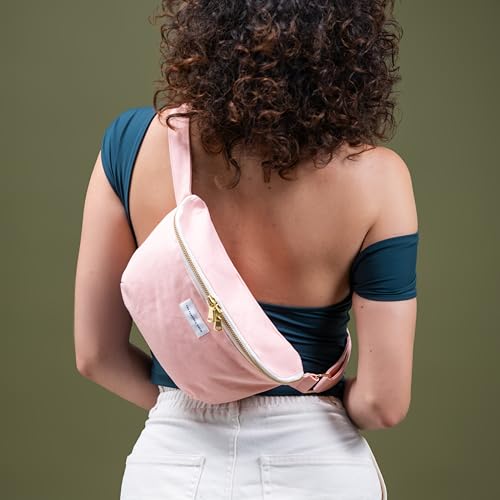 Image of The Peacock Crew Canvas Crossbody Sling Bag for Men & Women - Adjustable Strap, Dual Zippers Left /Right Handed, Secure Everyday Travel Fanny Pack Shoulder Pouch, Nomad Blush Pink, 11.8 x 7.5 x 3.15