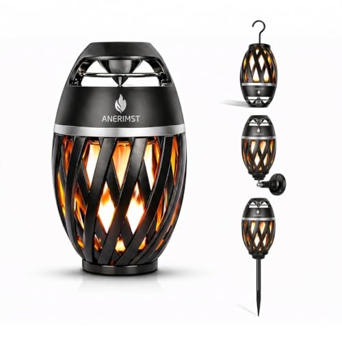 ANERIMST for Dad, Outdoor Bluetooth Speakers with LED Torch Light – Wireless & Waterproof Speaker for Garden, Patio, 360° Sound, 24-Hour Playtime for Men (Black)