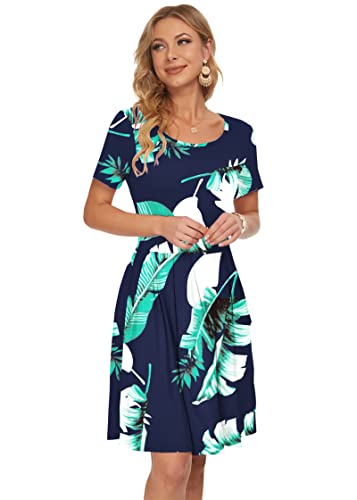 Image of AUSELILY Women's Short Sleeve Pleated Swing Summer Dress with Pockets | Knee-length short sleeve dress, empire waist & pockets, ideal for casual daily wear and vacation