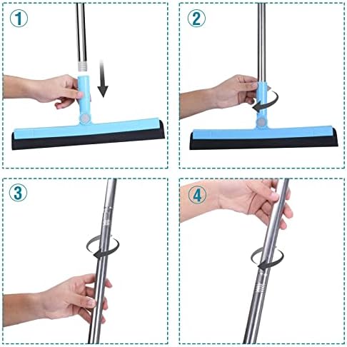 Window Squeegee Cleaner, Floor Squeegee, Adjustable Removable Long Handle with One Replacement Squeegee for Wet Room Shower Bathroom Kitchen Home Tile Pet Hair Fur Floor
