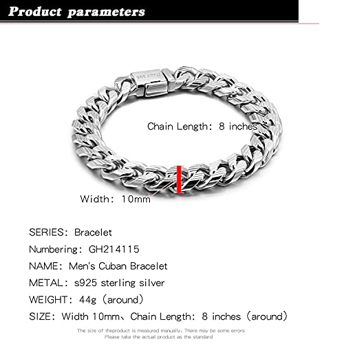 H&Beautimer Fashion 925 Sterling Silver Classic Cuban Chain Bracelet 10mm-7 "8" 9 "10" Curb Cuban Bracelet Solid Thick Large Link Bracelet For Men Jewelry Gift (pattern style, 8.5 inches) by H&Beautimer - Used condition - Image 3