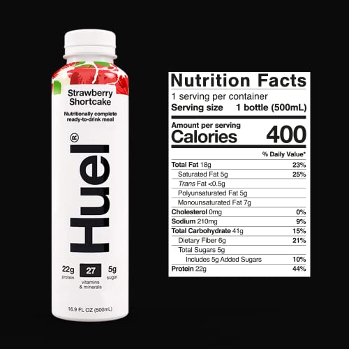 Huel Ready-To-Drink | Strawberry Shortcake Meal Replacement Drink | High Protein Drink | Nutritionally Complete, Low Sugar, High Fiber, Plant Based, Vegan, Healthy | 22G Protein Per Bottle, 16.9 Fl Oz (12 Pack) #TOP1