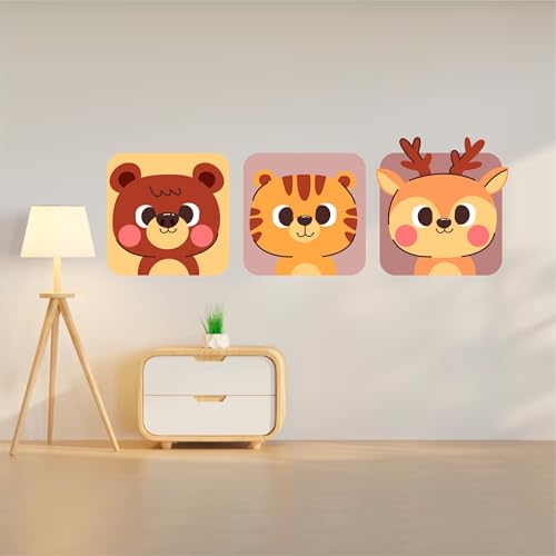 Image of Cute Woodland Animals Wall Decal Set, 36 x 12 Inch (90 x 30 cm), Decorative Bear Tiger Deer Cartoon Design for Nursery and Kids Room